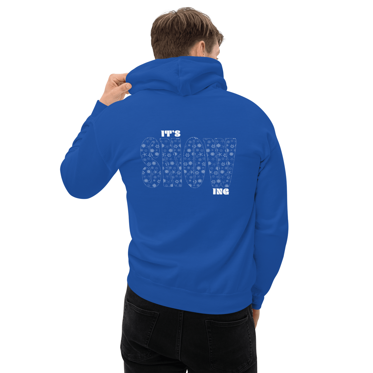 2024. It's Snowing. Hoodie with prints on the back, chest, and left sleeve. 3 colours available. - GRAFOTURE