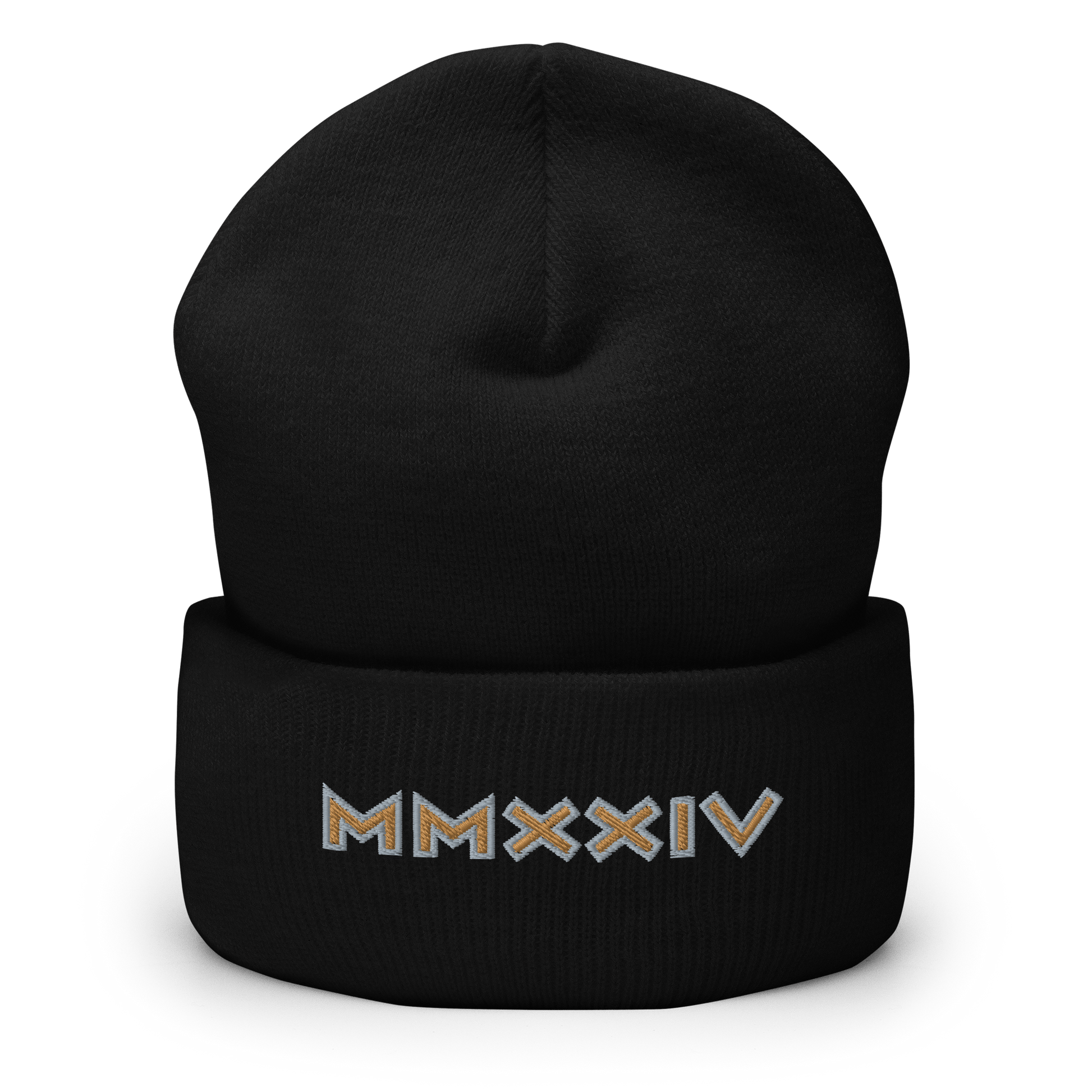 2024. MMXXIV. Cuffed Beanie with antique gold/silver embroidery on the front. - GRAFOTURE