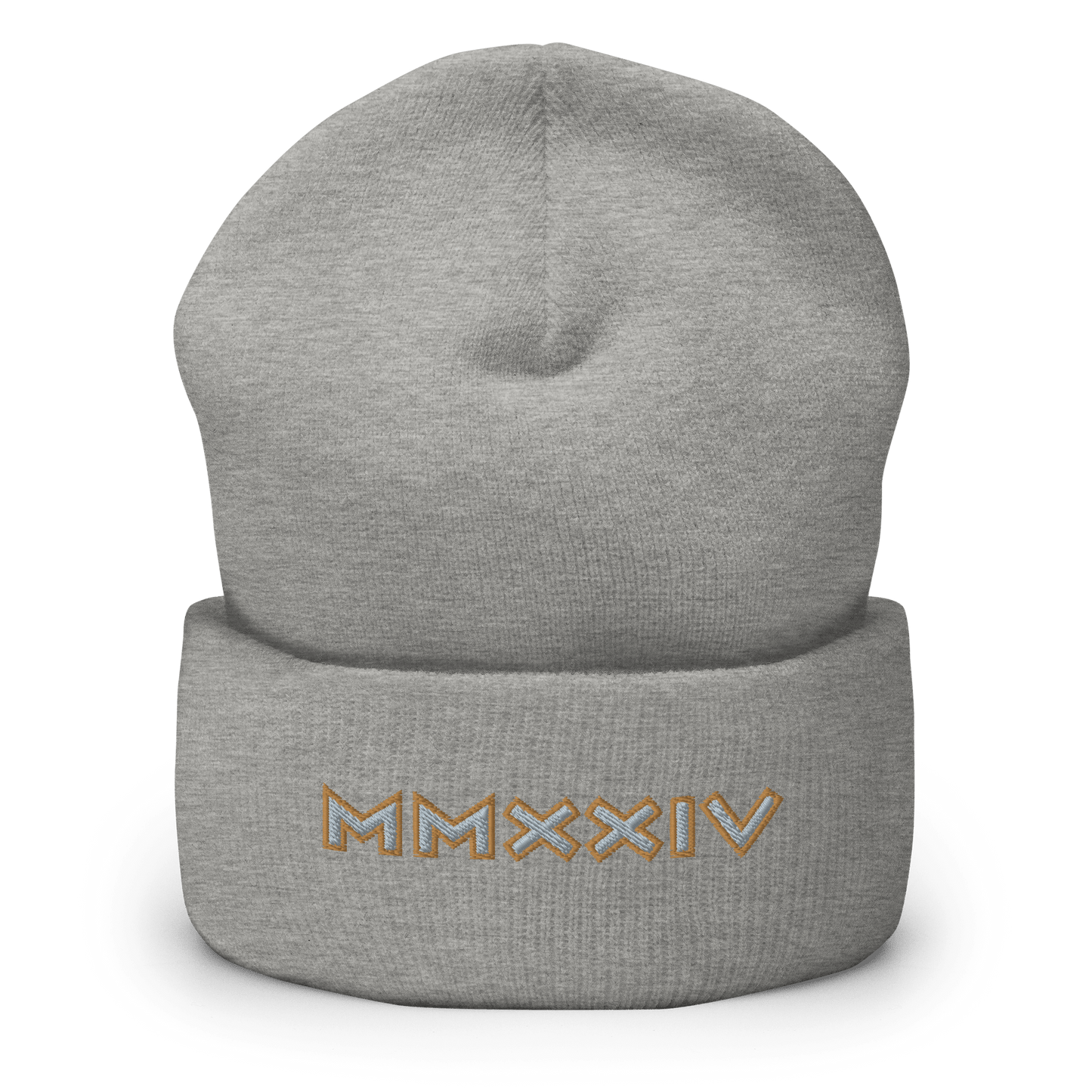 2024. MMXXIV. Cuffed Beanie with antique silver/gold embroidery on the front. - GRAFOTURE