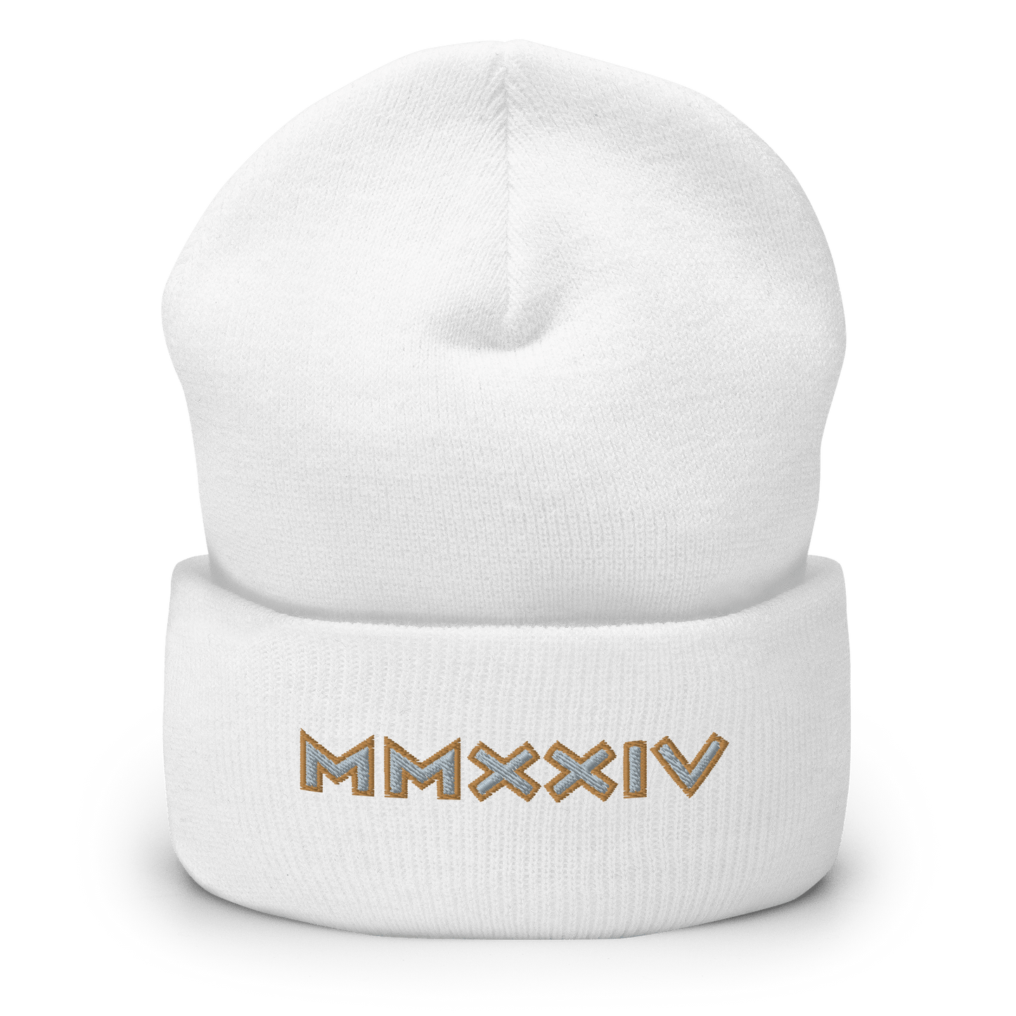 2024. MMXXIV. Cuffed Beanie with antique silver/gold embroidery on the front. - GRAFOTURE