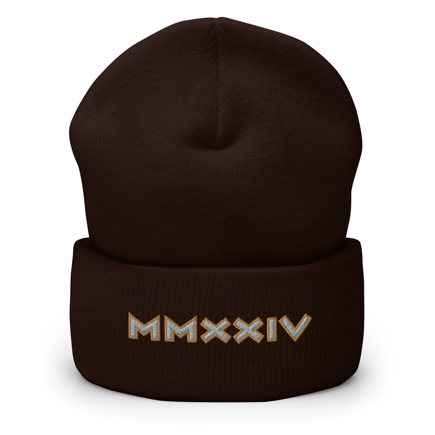 2024. MMXXIV. Cuffed Beanie with antique silver/gold embroidery on the front. - GRAFOTURE