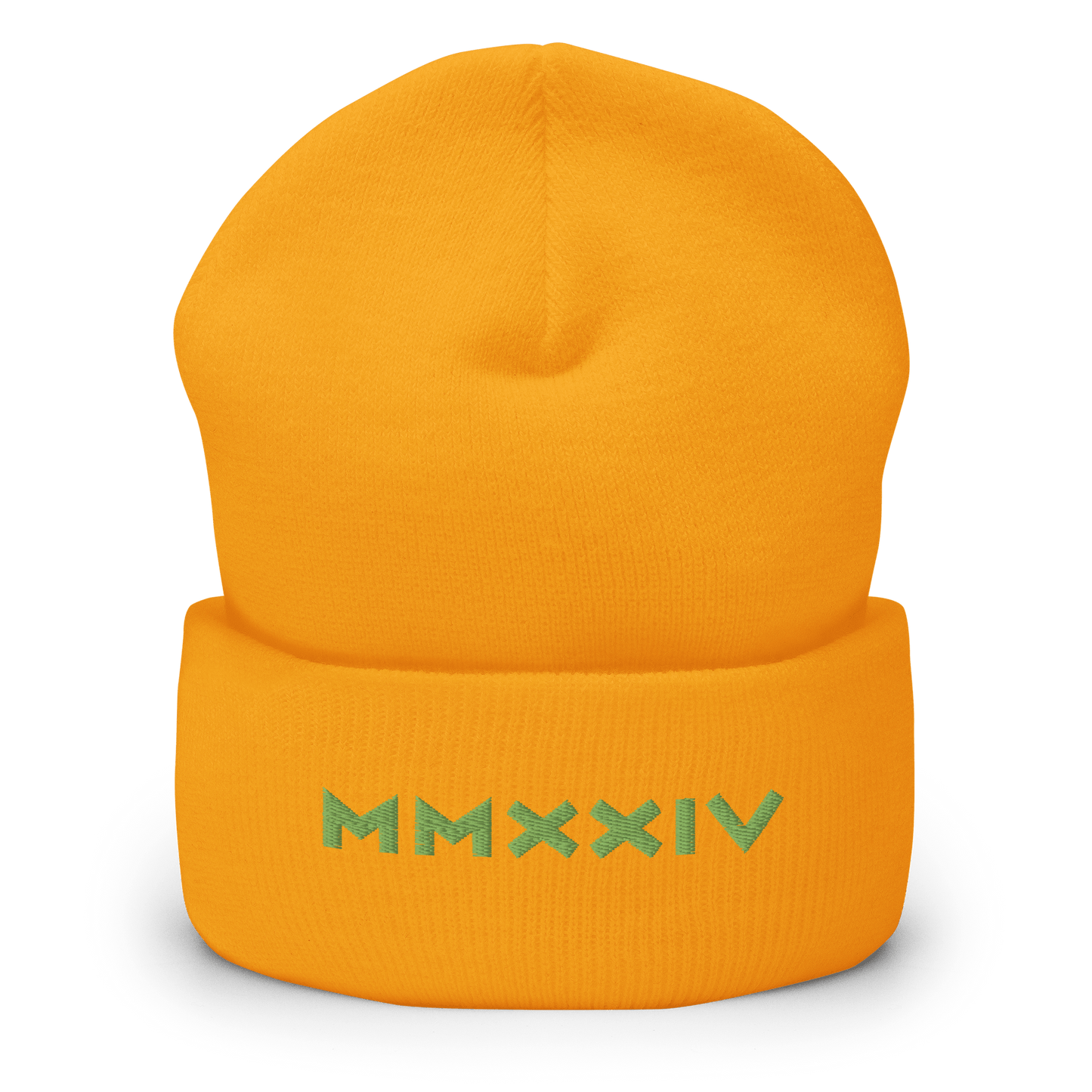 2024. MMXXIV. Cuffed Beanie with kiwi green embroidery on the front. - GRAFOTURE