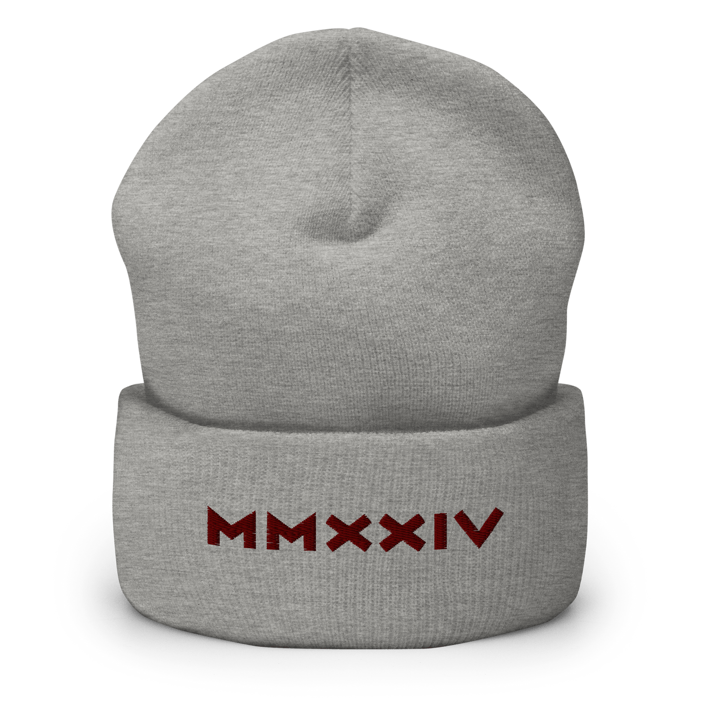 2024. MMXXIV. Cuffed Beanie with maroon embroidery on the front. - GRAFOTURE