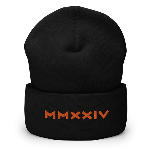 2024. MMXXIV. Cuffed Beanie with orange embroidery on the front. - GRAFOTURE