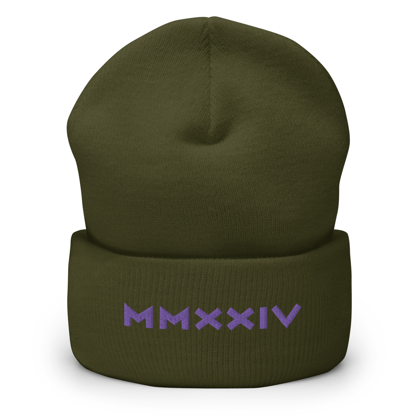 2024. MMXXIV. Cuffed Beanie with purple embroidery on the front. - GRAFOTURE