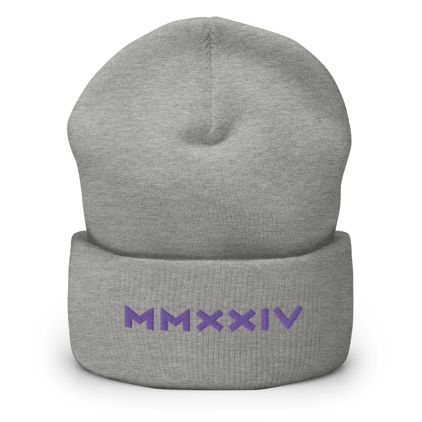 2024. MMXXIV. Cuffed Beanie with purple embroidery on the front. - GRAFOTURE