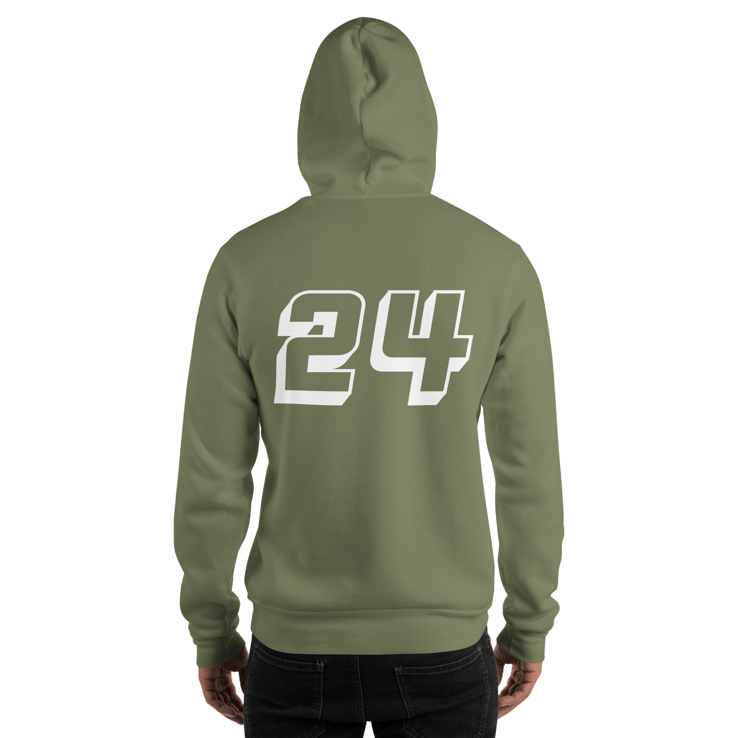 2024. MMXXIV. Military Green Hoodie with prints on the chest and back. - GRAFOTURE