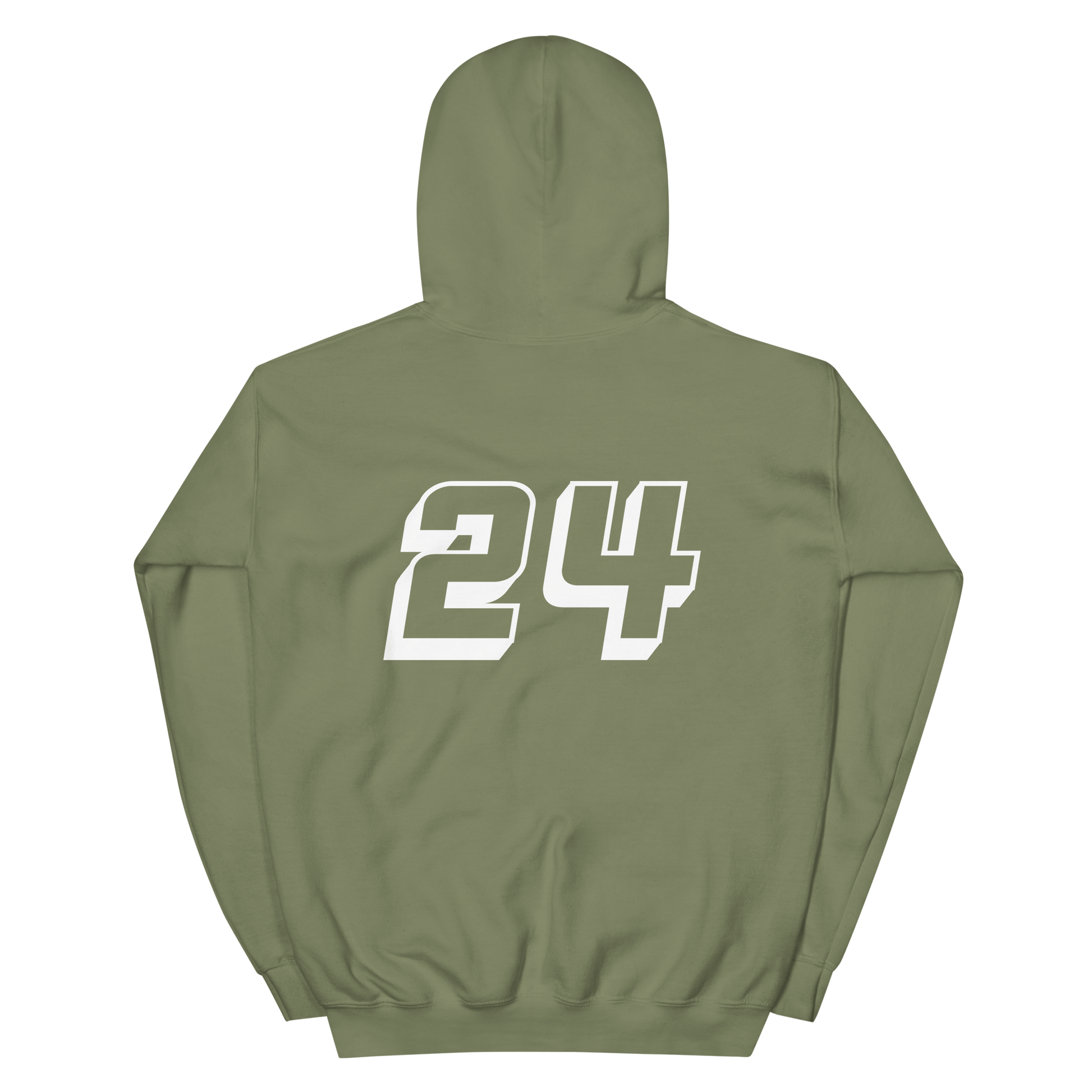 2024. MMXXIV. Military Green Hoodie with prints on the chest and back. - GRAFOTURE