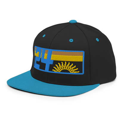 2024. Spring Edition. Embroidered Snapback Hat, Black/Aqua Blue. - GRAFOTURE