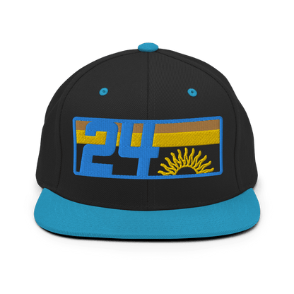 2024. Spring Edition. Embroidered Snapback Hat, Black/Aqua Blue. - GRAFOTURE