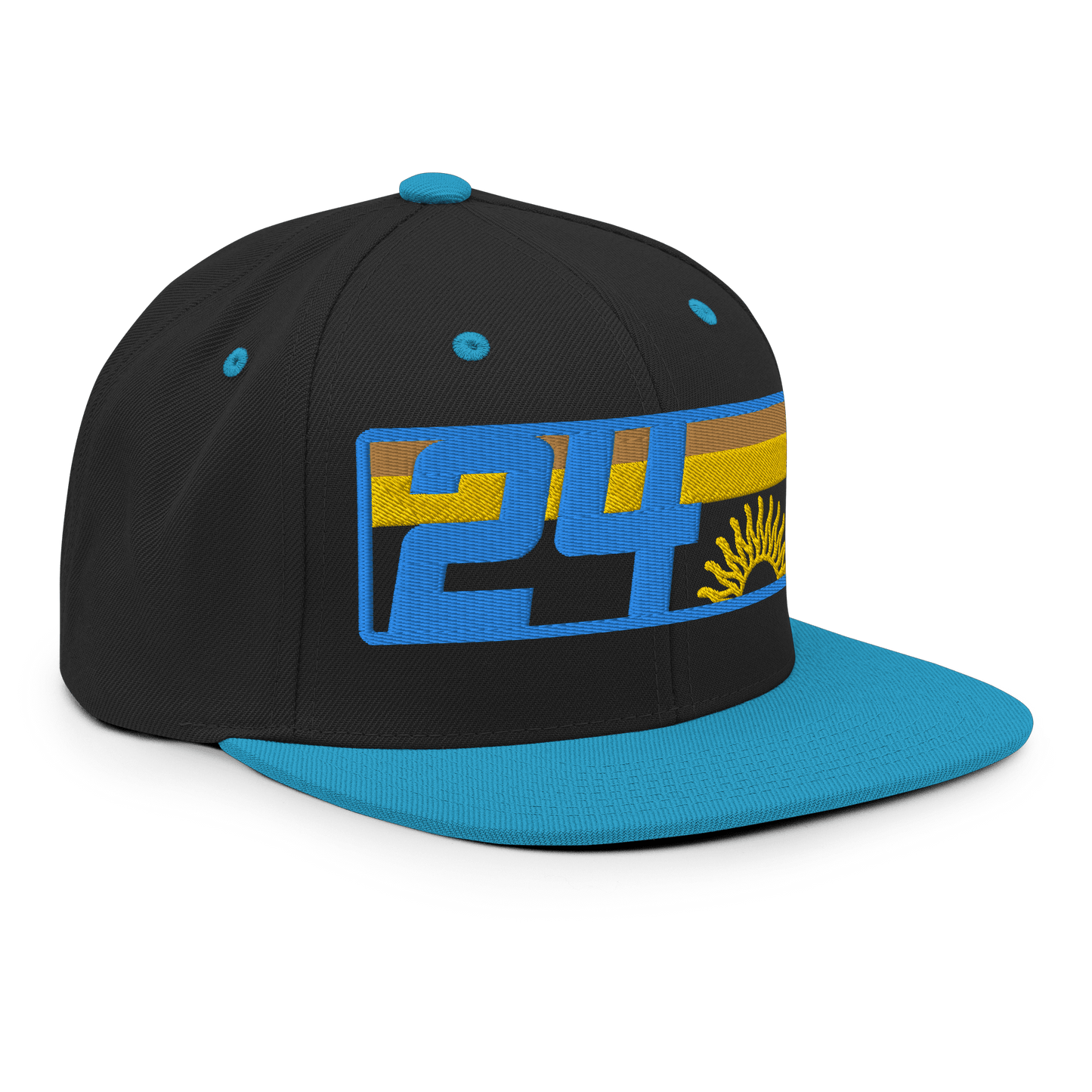 2024. Spring Edition. Embroidered Snapback Hat, Black/Aqua Blue. - GRAFOTURE