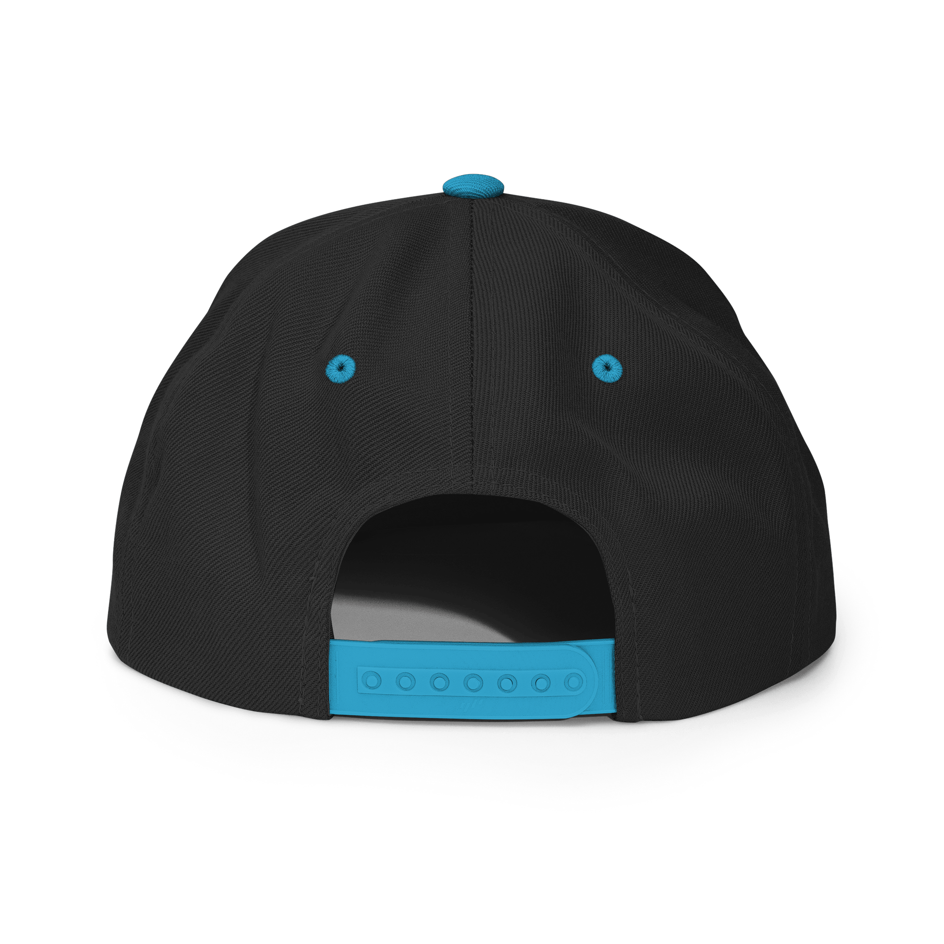 2024. Spring Edition. Embroidered Snapback Hat, Black/Aqua Blue. - GRAFOTURE