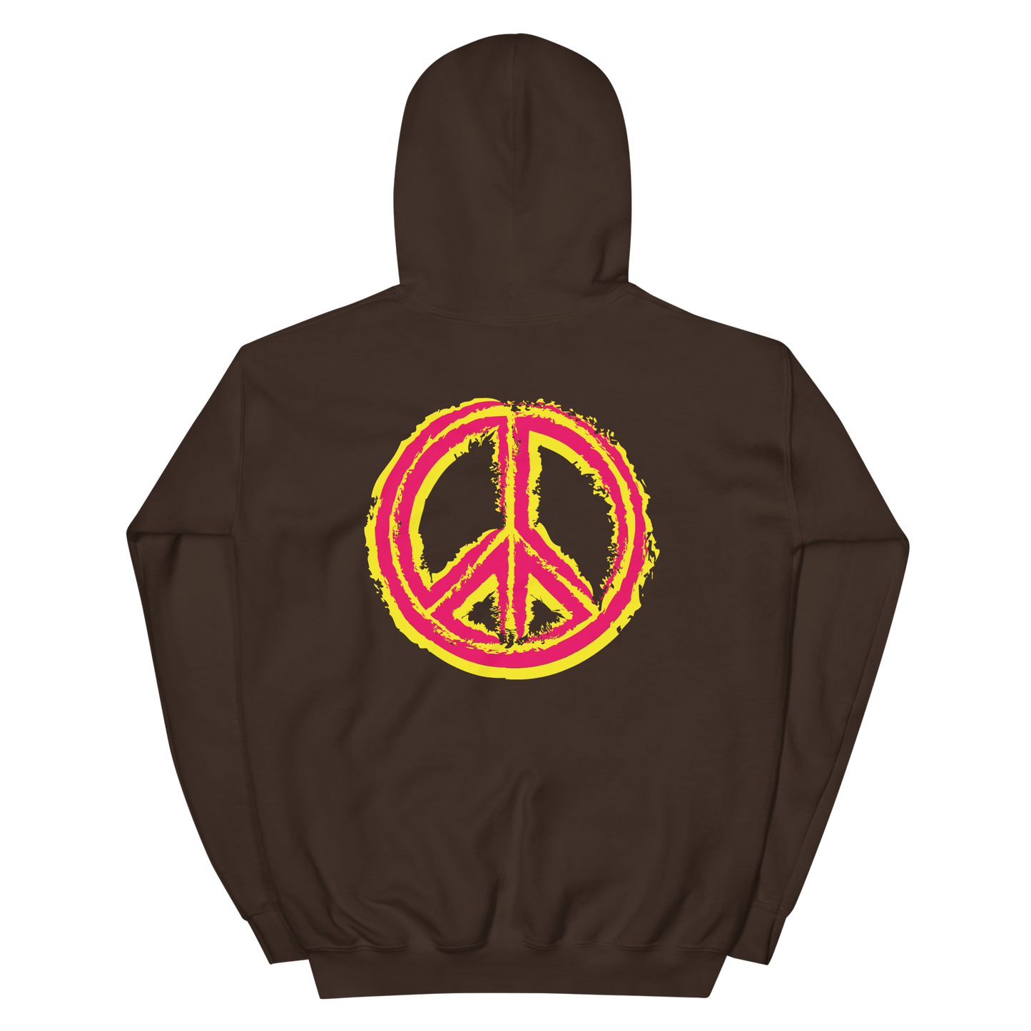 2024. Spring Edition. Graphic Peace Sign Hoodie, Dark Brown. - GRAFOTURE