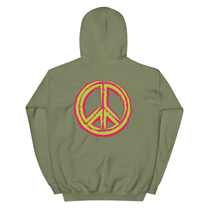 2024. Spring Edition. Graphic Peace Sign Hoodie, Olive Green. - GRAFOTURE