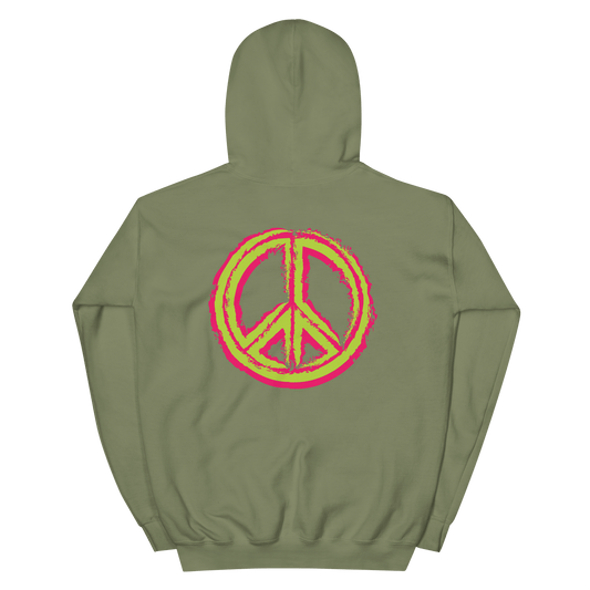 2024. Spring Edition. Graphic Peace Sign Hoodie, Olive Green. - GRAFOTURE