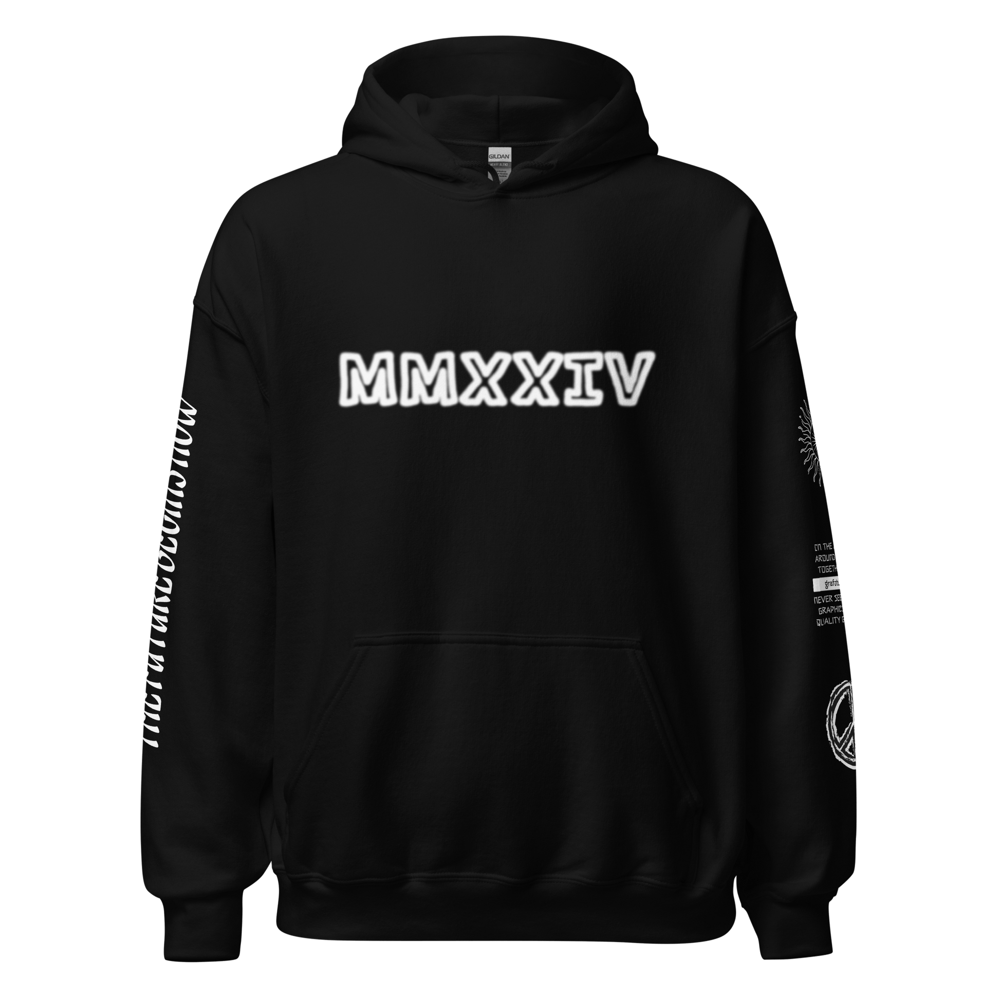 2024. The Journey. Black Hoodie with prints on the front, back, and both sleeves. - GRAFOTURE