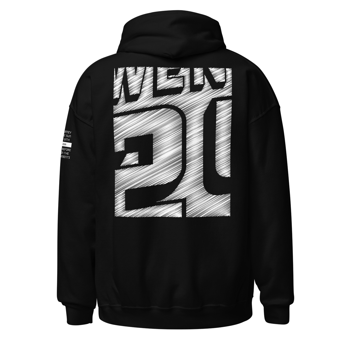 2024. The Journey. Black Hoodie with prints on the front, back, and left sleeve. - GRAFOTURE