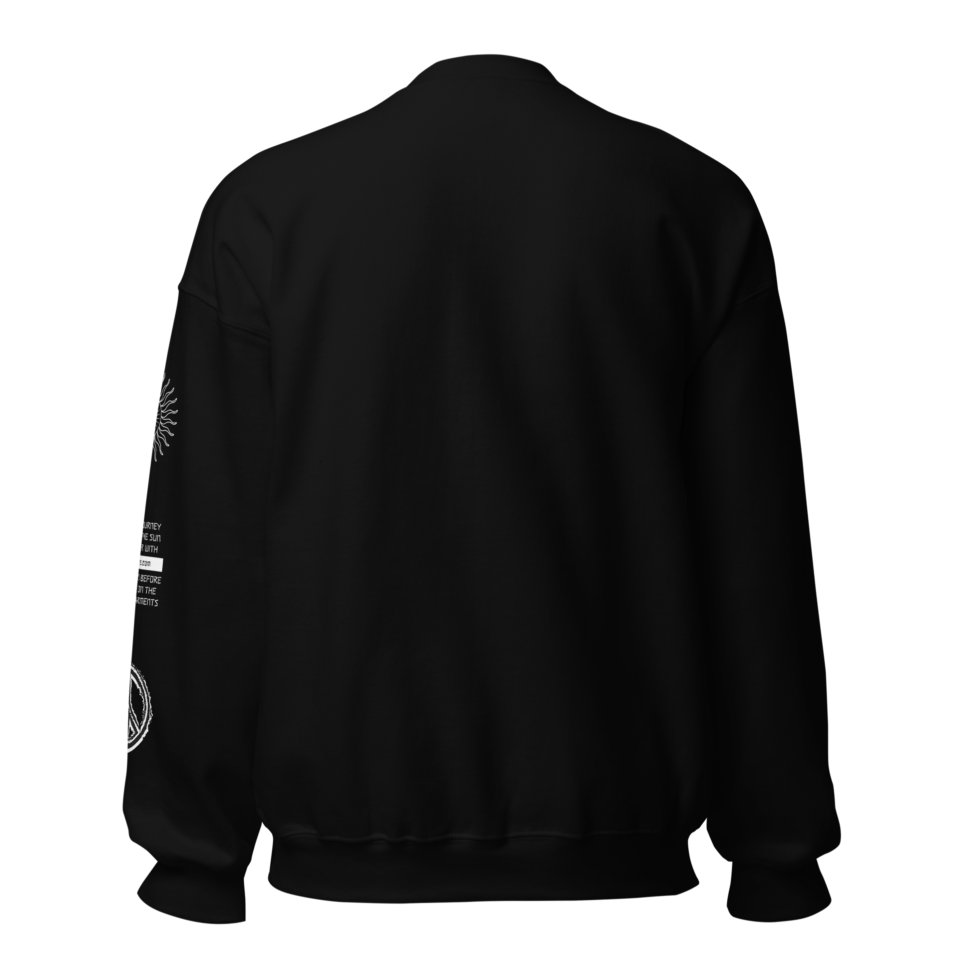 2024. The Journey. Black Sweatshirt with prints on the front and left sleeve. - GRAFOTURE