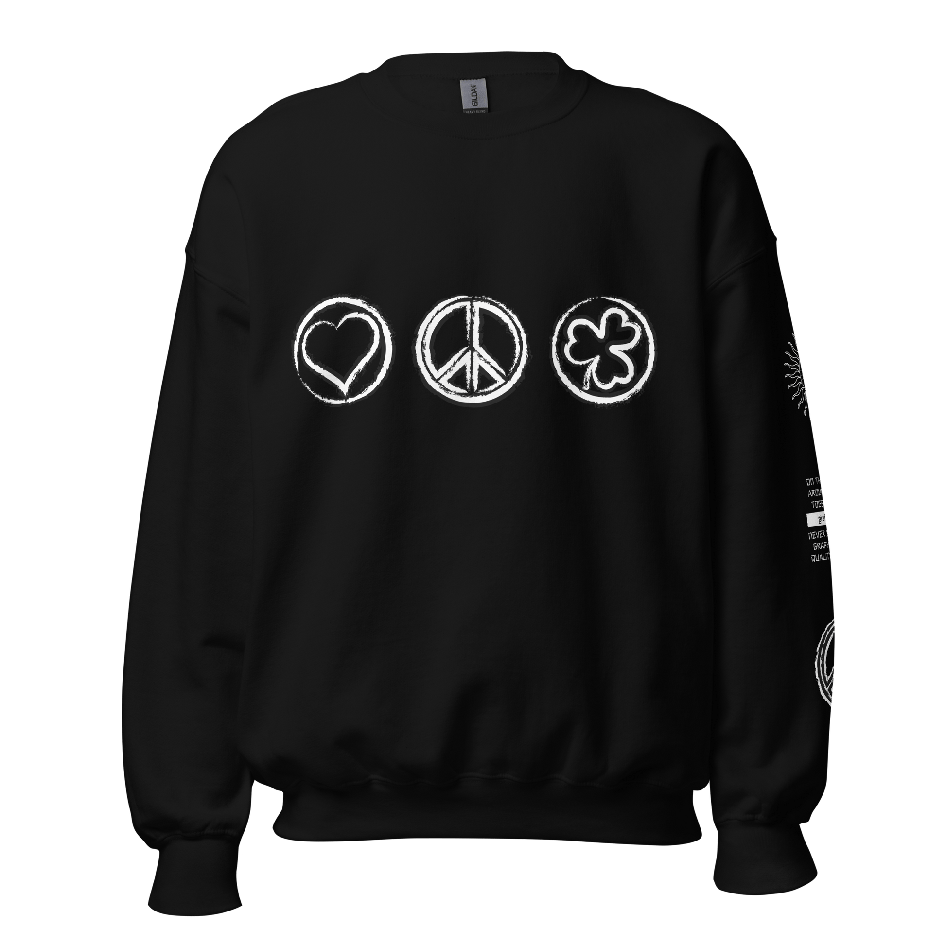 2024. The Journey. Black Sweatshirt with prints on the front and left sleeve. - GRAFOTURE