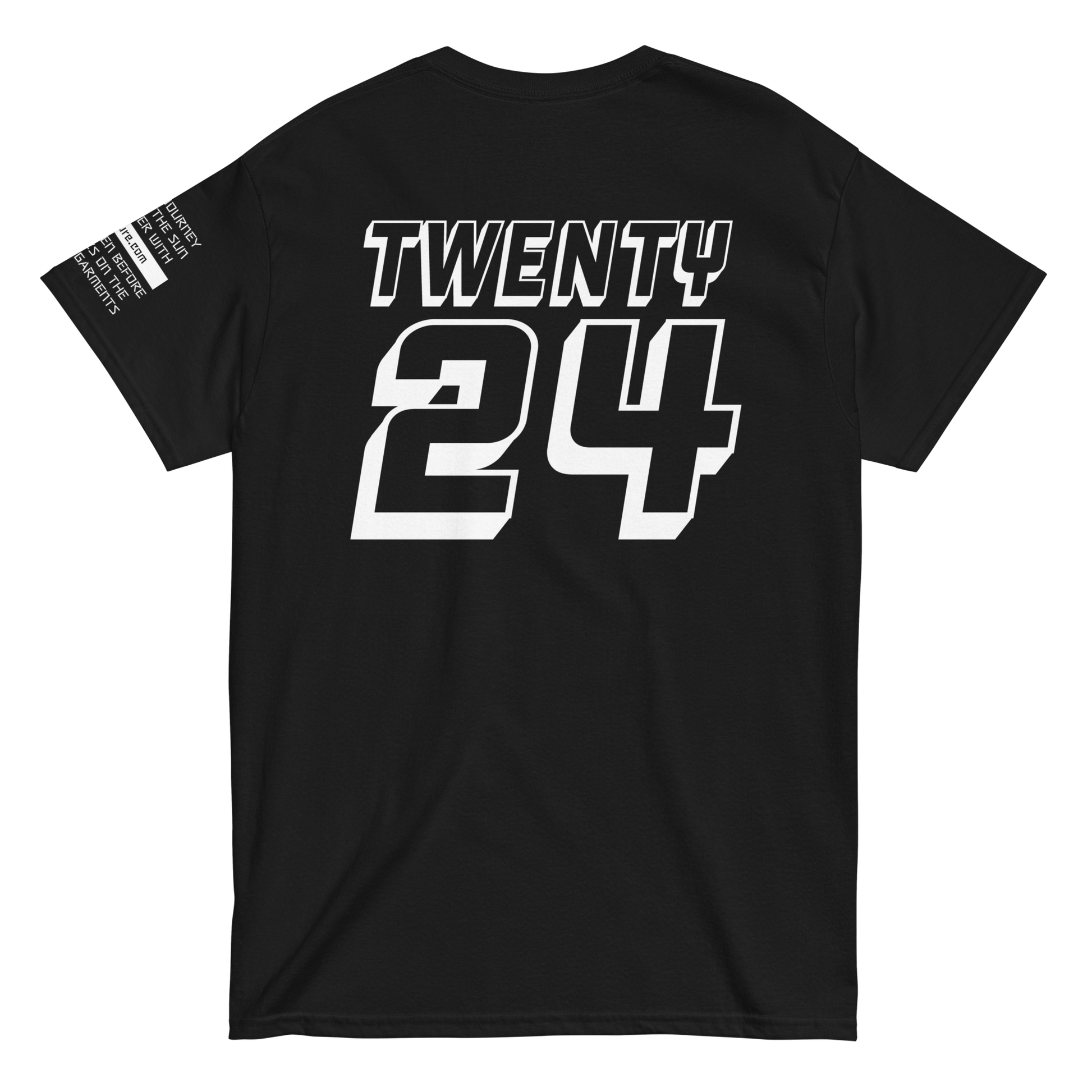 2024. The Journey. Black T-shirt with prints on the front, back and left sleeve. - GRAFOTURE