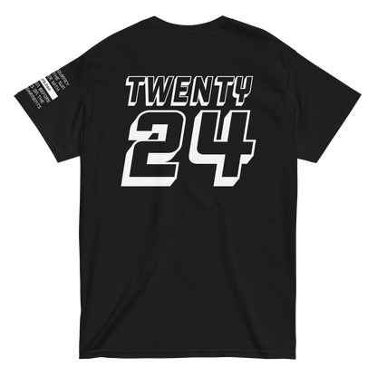 2024. The Journey. Black T-shirt with prints on the front, back and left sleeve. - GRAFOTURE