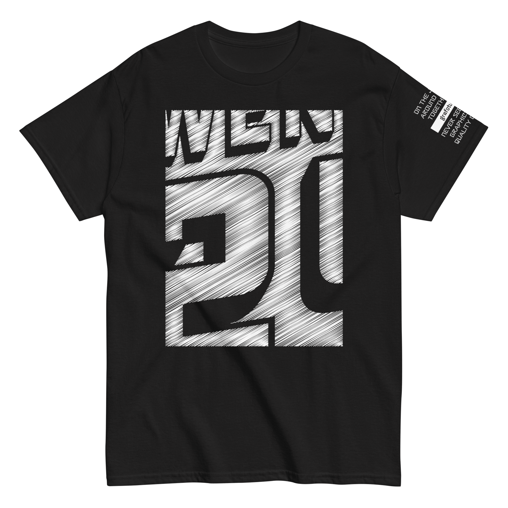 2024. The Journey. Black T-shirt with prints on the front, back and left sleeve. - GRAFOTURE