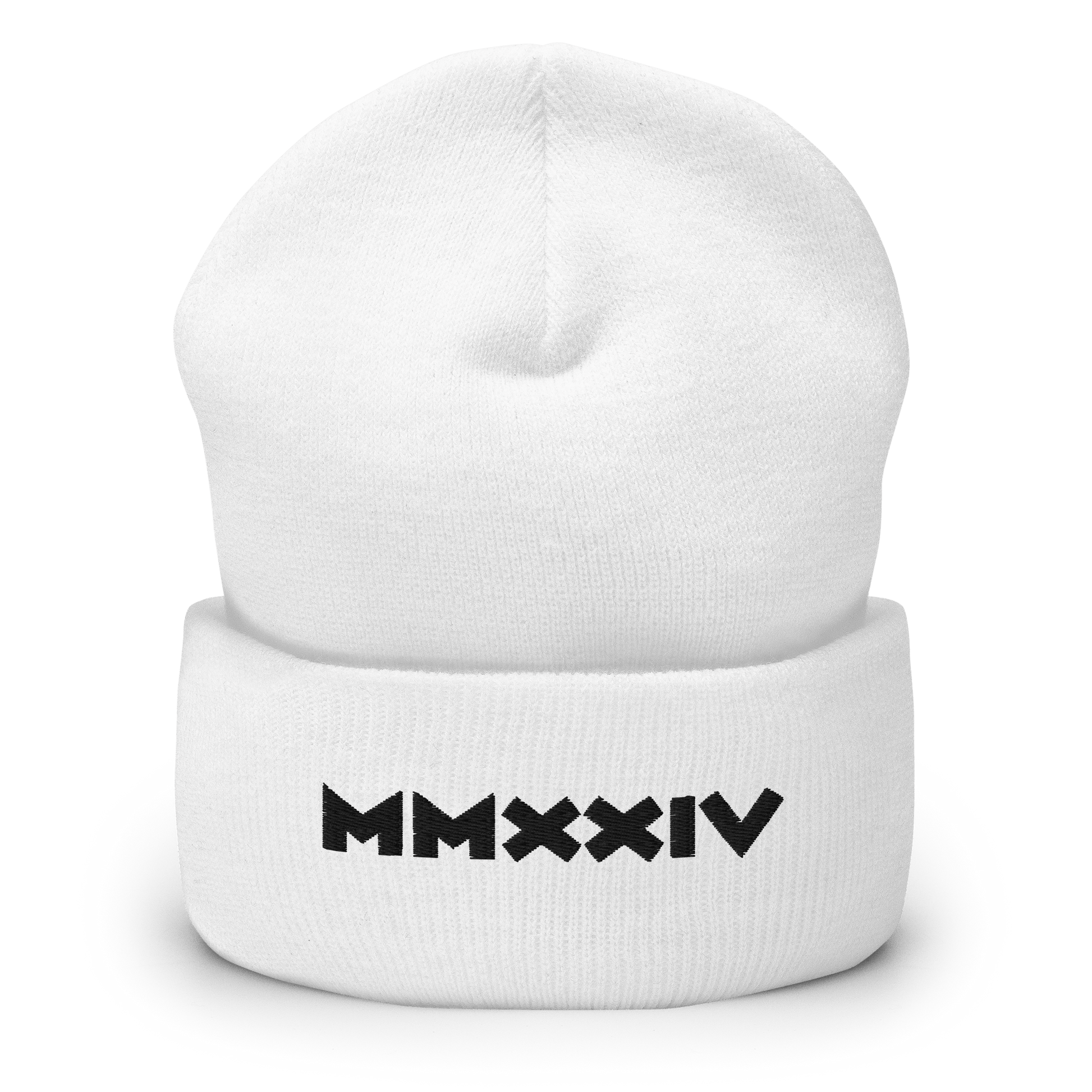 2024. The Journey. White Embroidered Cuffed Beanie. - GRAFOTURE