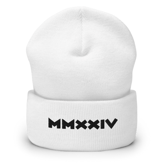 2024. The Journey. White Embroidered Cuffed Beanie. - GRAFOTURE