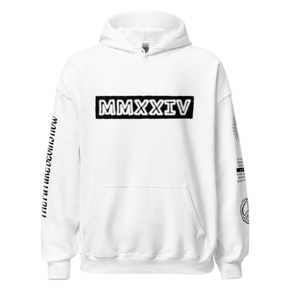 2024. The Journey. White Hoodie with prints on the front, back, and left sleeve. - GRAFOTURE