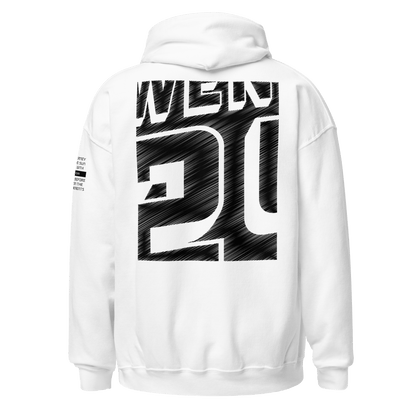 2024. The Journey. White Hoodie with prints on the front, back, and left sleeve. - GRAFOTURE