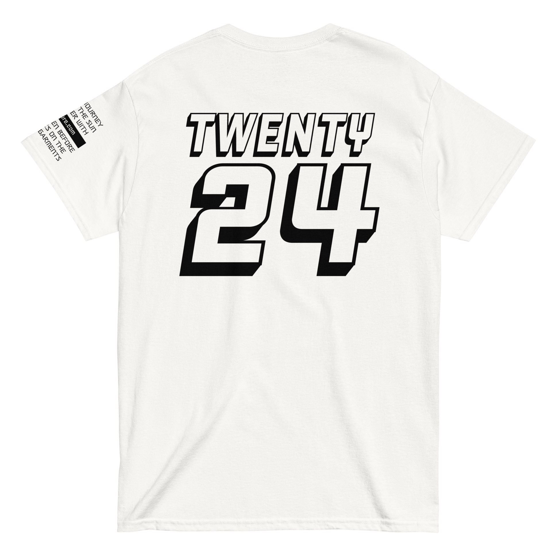 2024. The Journey. White T-shirt with prints on the front, back and left sleeve. - GRAFOTURE