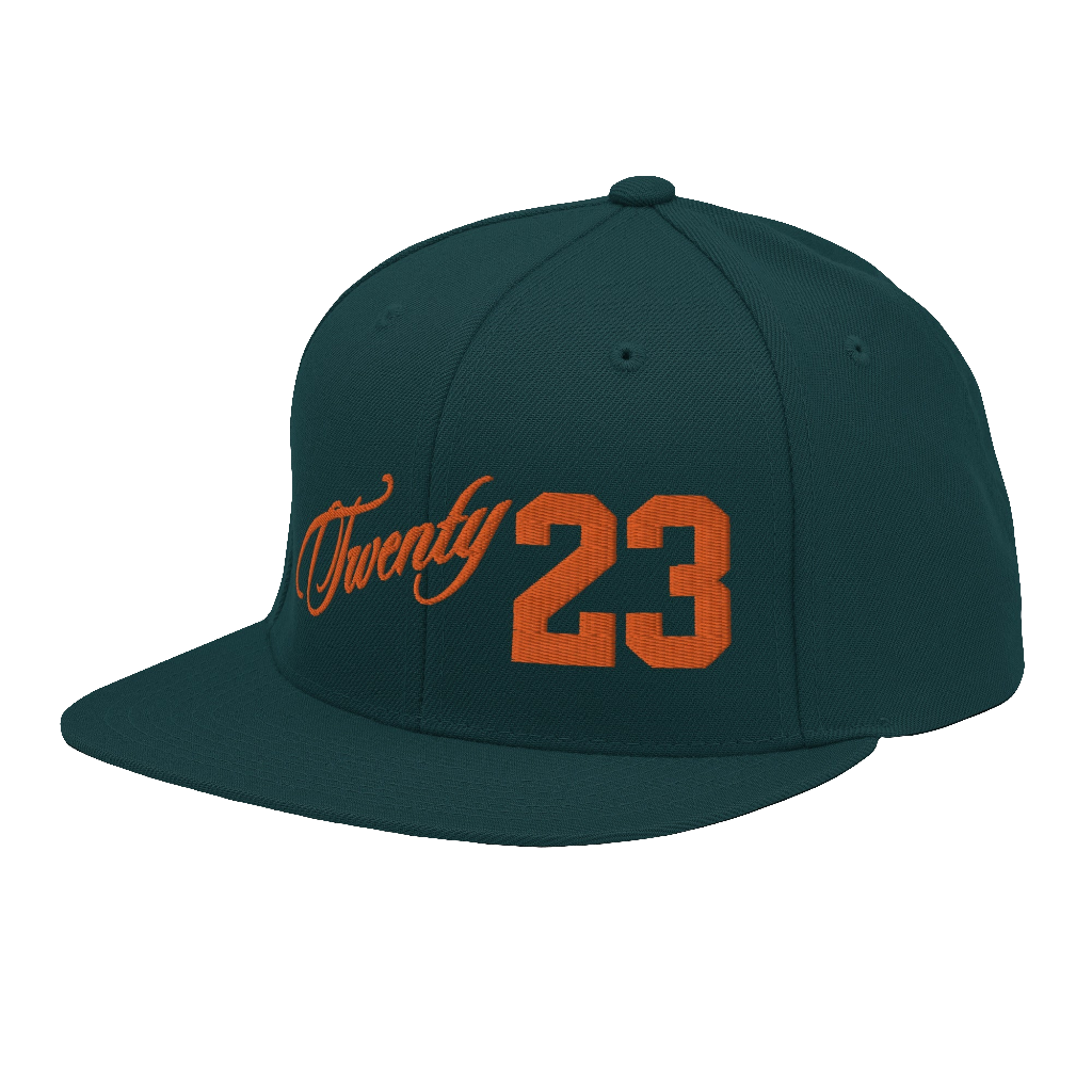 TWENTY23. #303. Embroidered Snapback Cap, Spruce Green.