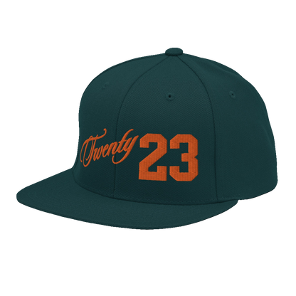 TWENTY23. #303. Embroidered Snapback Cap, Spruce Green.