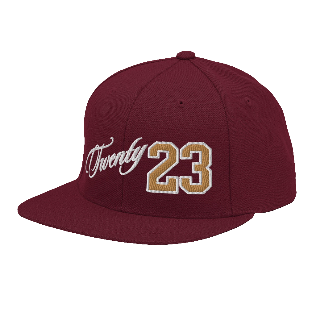 TWENTY23. #301. Embroidered Snapback Cap, Maroon.