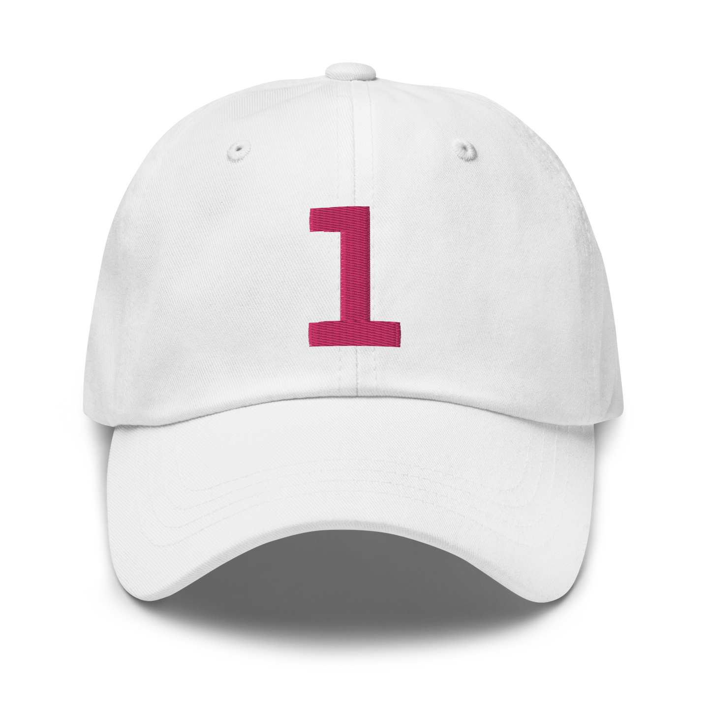 Anniversary 1. Embroidered Dad Cap, White/Berry Red.