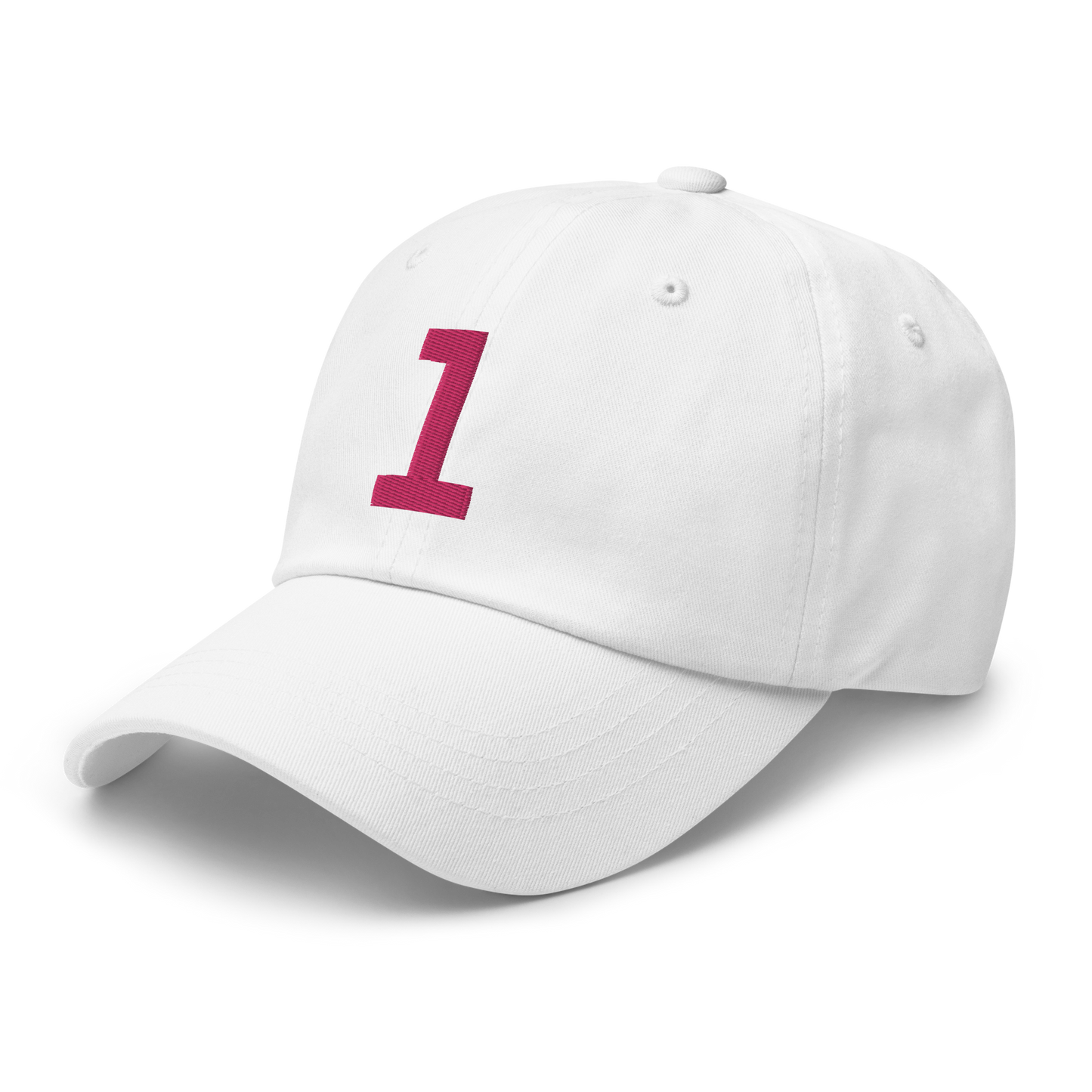 Anniversary 1. Embroidered Dad Cap, White/Berry Red.