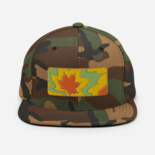 weird autumn. #633. Embroidered Snapback Hat, Green Camo.