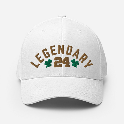 Legendary 24. Closed Back Baseball Cap, White.