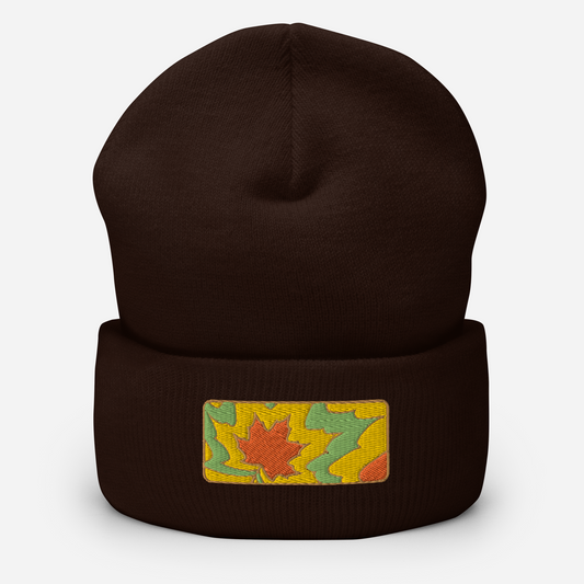 weird autumn. #611. Embroidered Cuffed Beanie, Brown.