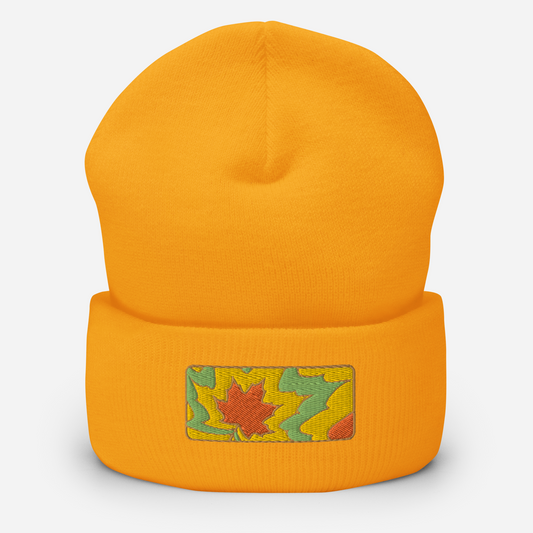 weird autumn. #615. Embroidered Cuffed Beanie, Gold Yellow.