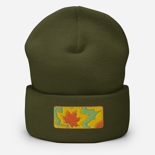 weird autumn. #612. Embroidered Cuffed Beanie, Green Olive.