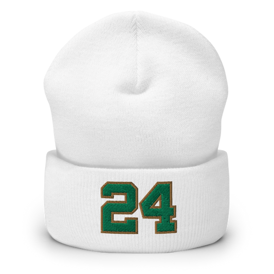 Legendary 24. Embroidered Cuffed Beanie, White.