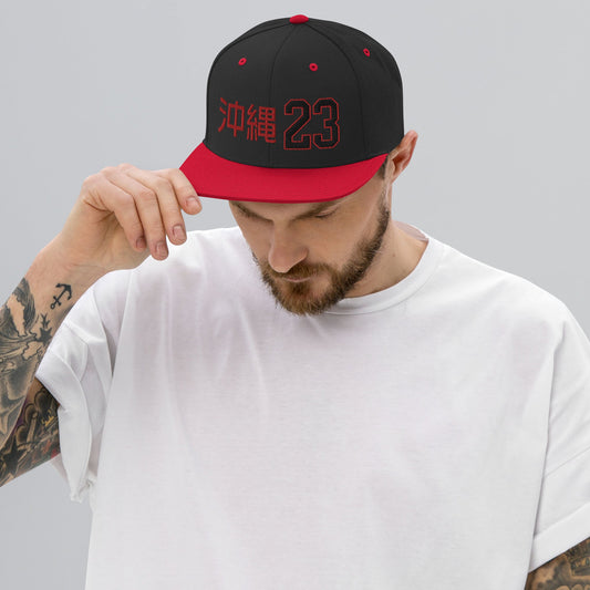 OKINAWA. #11. Embroidered Snapback Hat, Black/Red. - GRAFOTURE