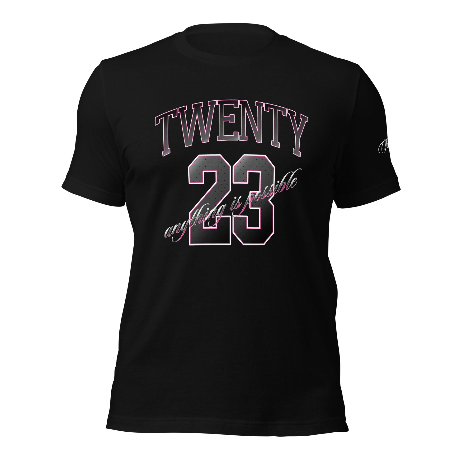 TWENTY23. #002. Black cotton t-shirt with a print on the front and left sleeve. - GRAFOTURE