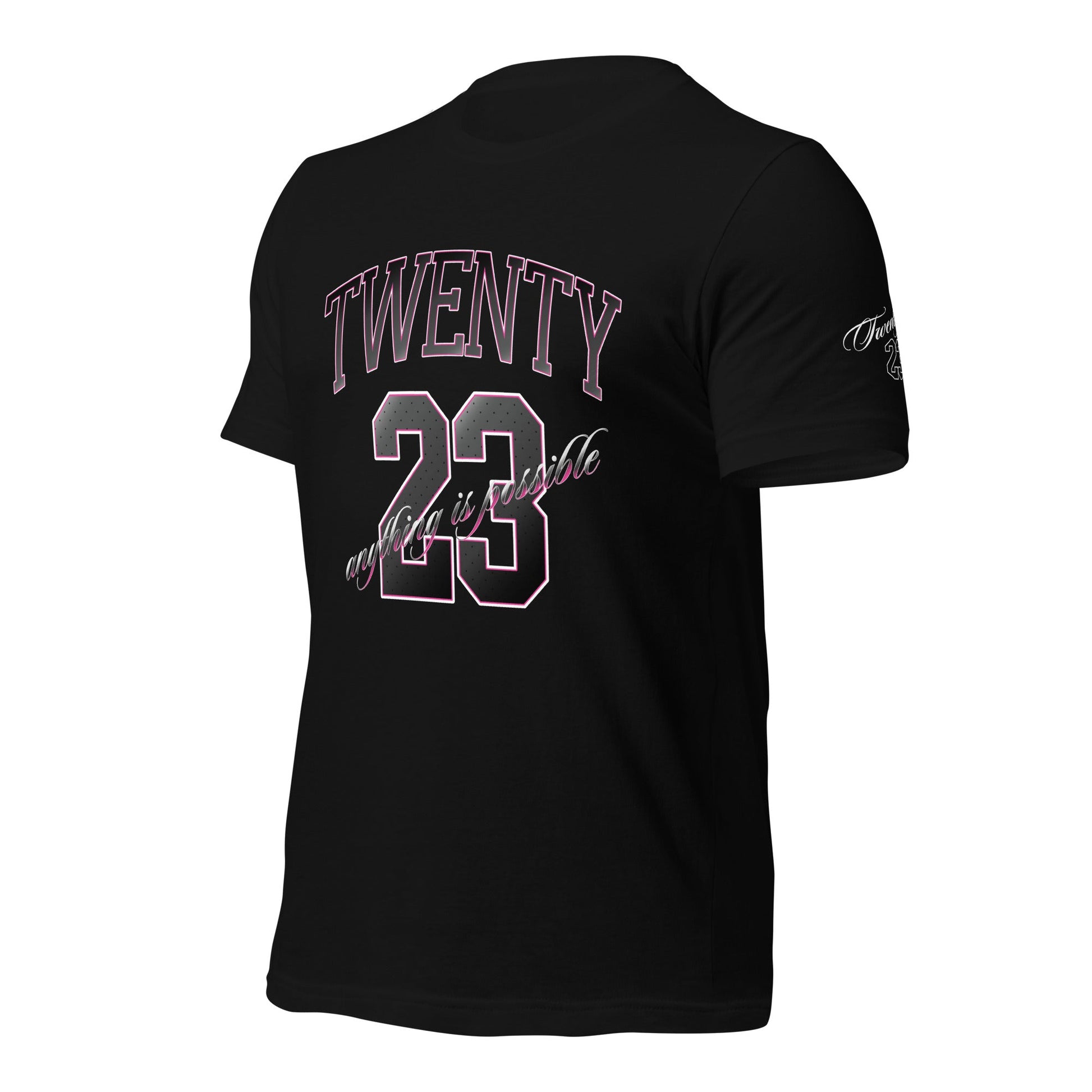 TWENTY23. #002. Black cotton t-shirt with a print on the front and left sleeve. - GRAFOTURE