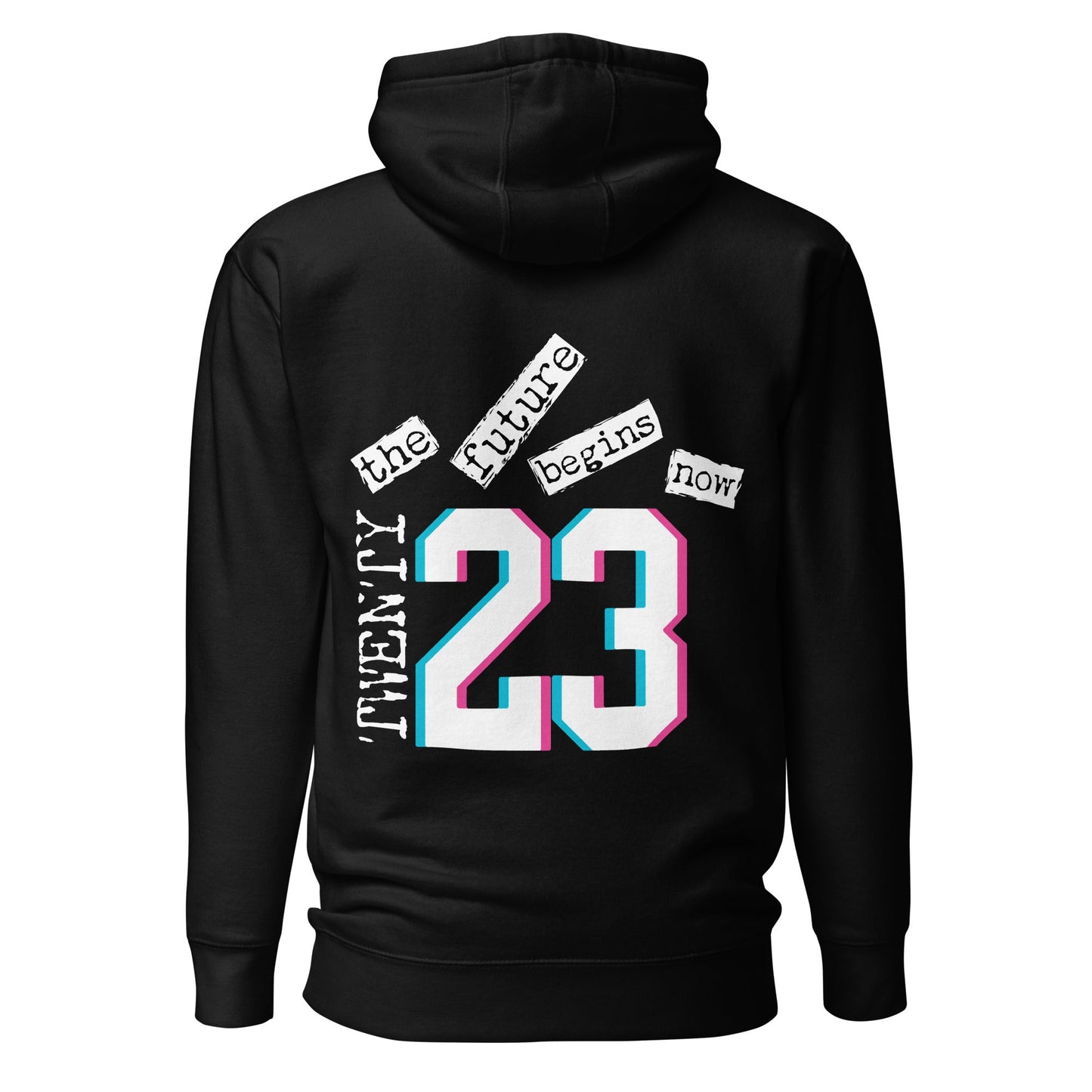 TWENTY23. #101. Black pullover hoodie with a print on the front and back. - GRAFOTURE