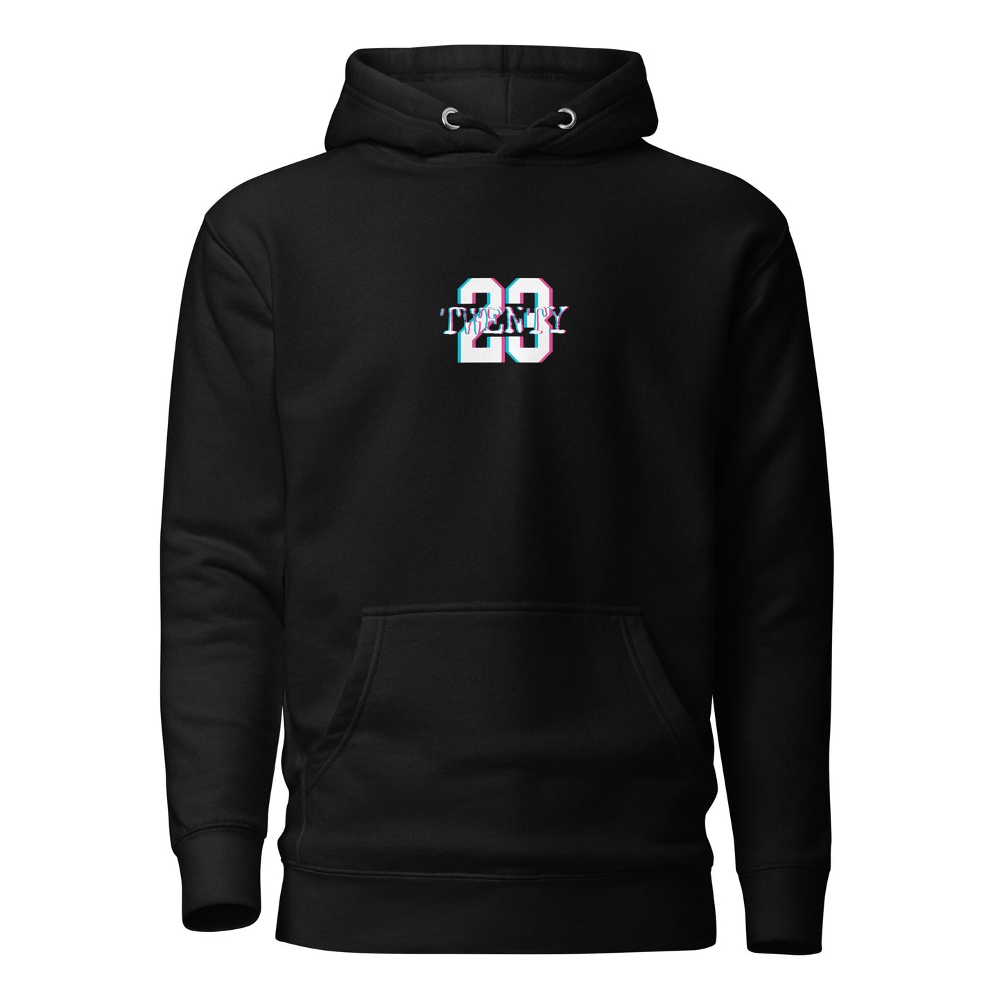 TWENTY23. #101. Black pullover hoodie with a print on the front and back. - GRAFOTURE