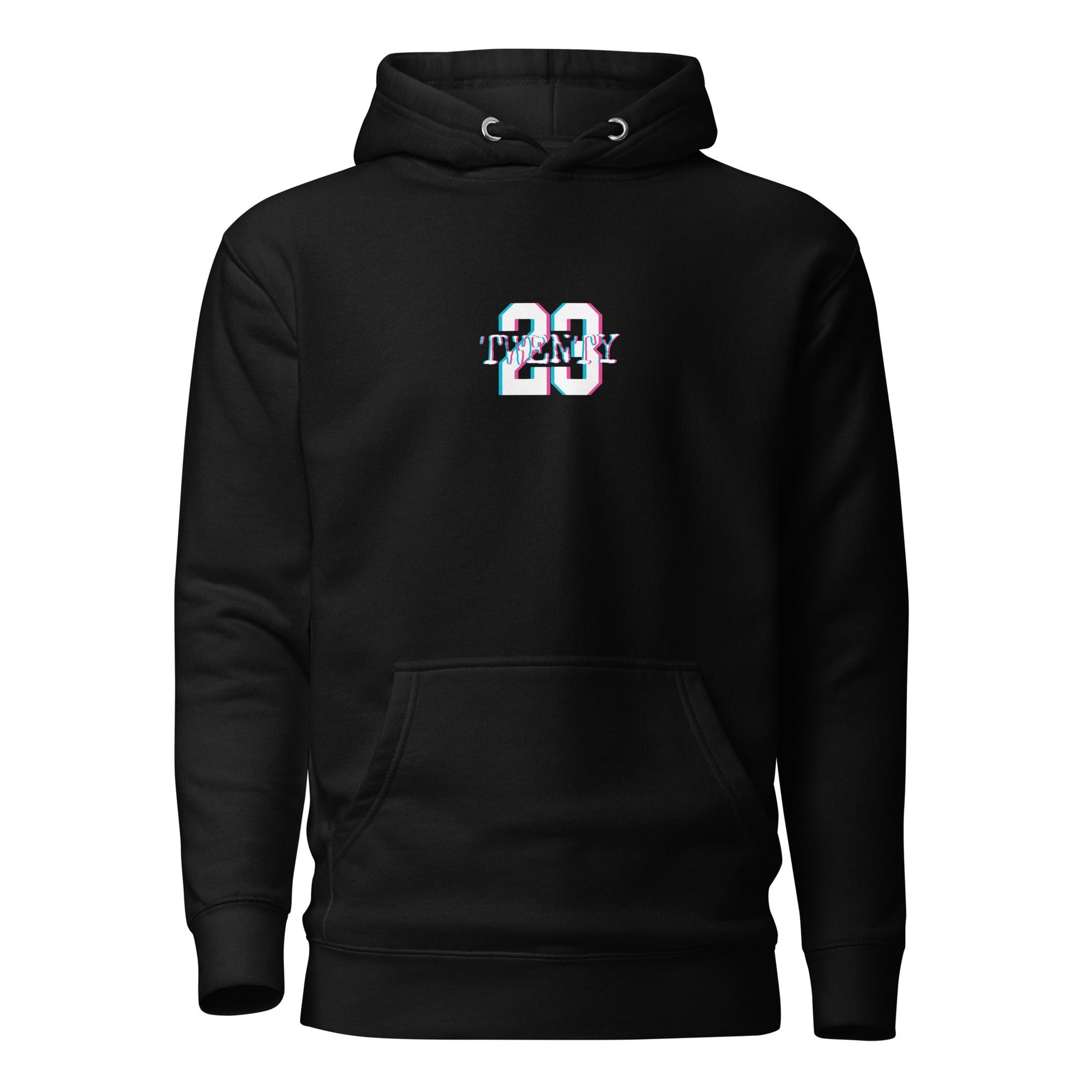 TWENTY23. #101. Black pullover hoodie with a print on the front and back. - GRAFOTURE