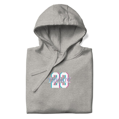 TWENTY23. #102. Carbon Grey pullover hoodie with a print on the front and back. - GRAFOTURE