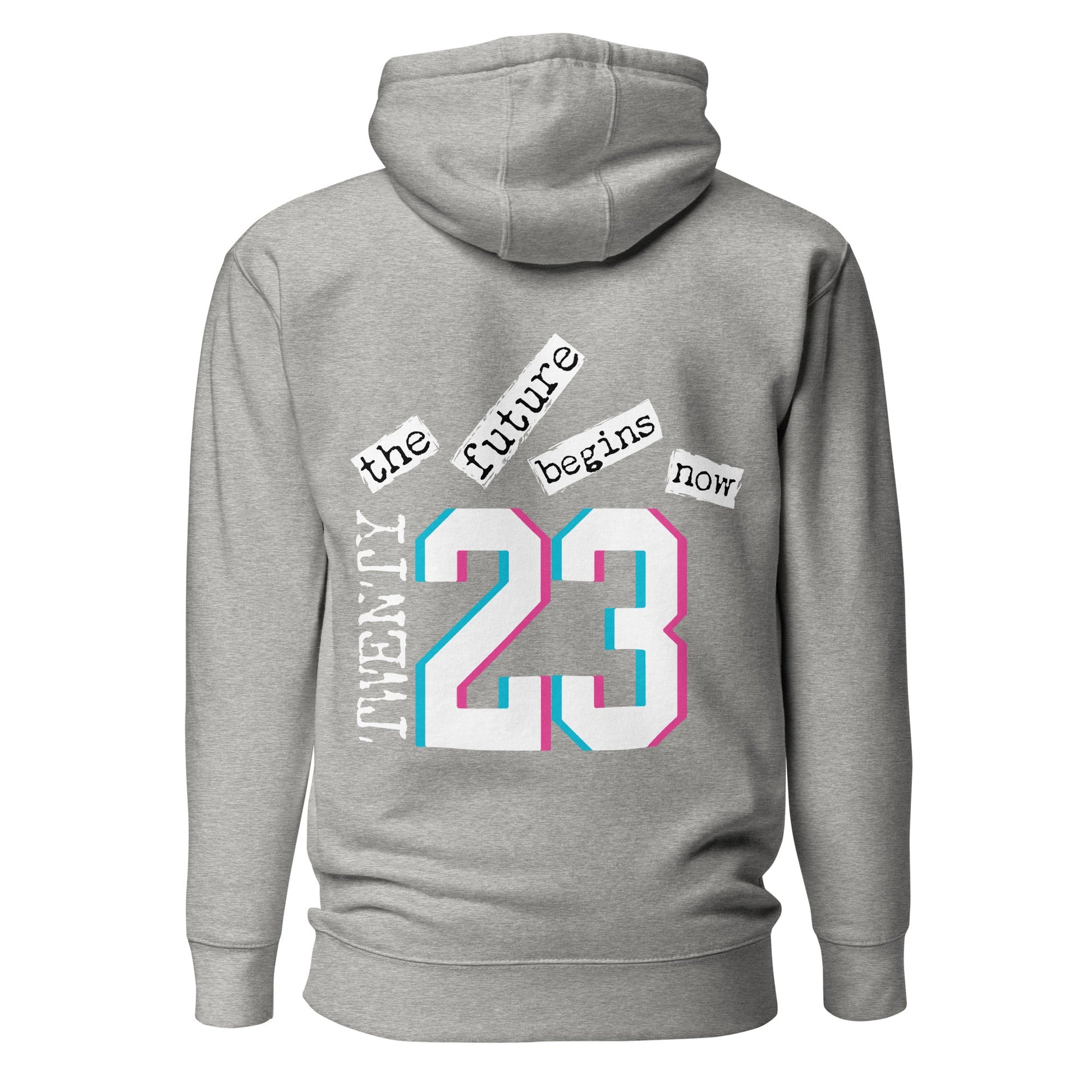 TWENTY23. #102. Carbon Grey pullover hoodie with a print on the front and back. - GRAFOTURE